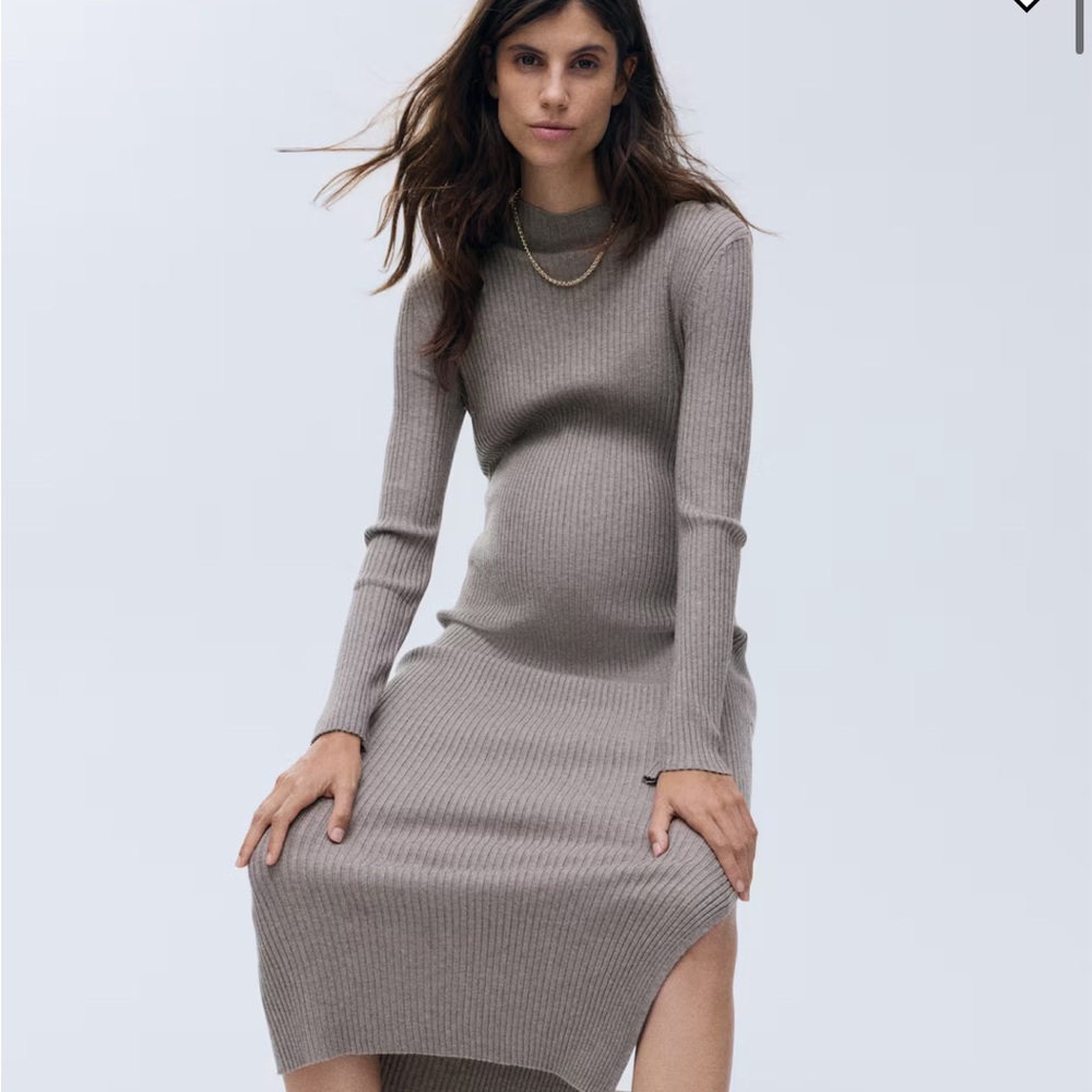 H&M Long Sleeve Ribbed Maternity Dress - Taupe